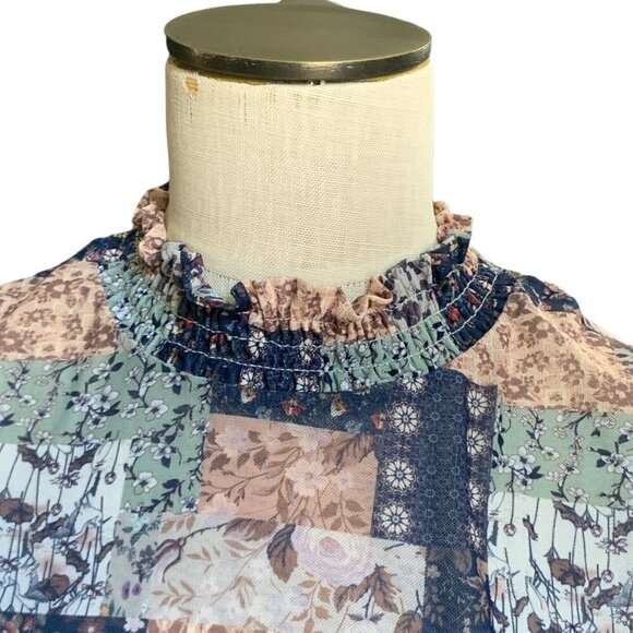 Shein Curve Mesh Smock Neck Cottagecore Patchwork Crop Top 4XL #60V - Picture 6 of 10